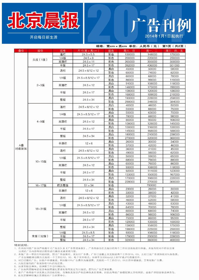 北京晨报告示例